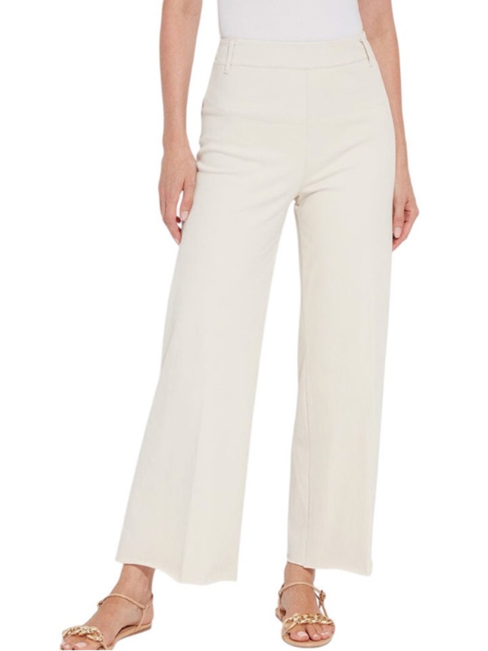 LYSSE Erin Hi-Waist Wide Leg Denim Pants In Oat Sz L (Like New)